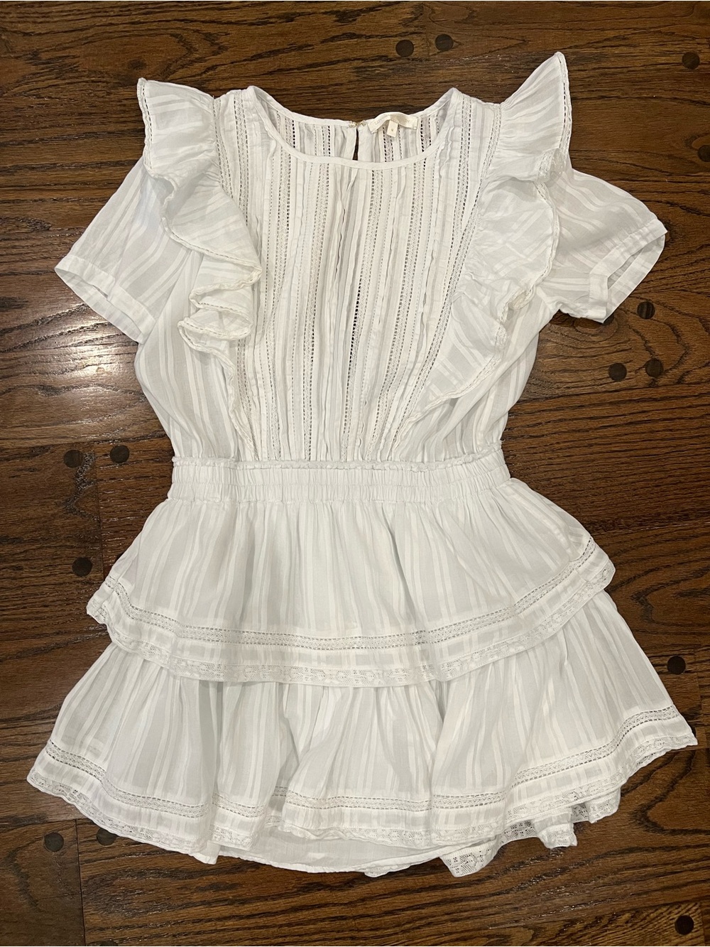 LoveShackFancy White Ruffle Tiered Cotton Dress for Girls